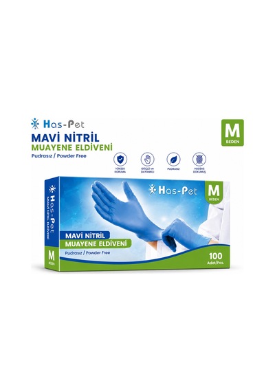 Haspet Nitril Muayene Eldiveni 100'lü M Orta Boy Mavi