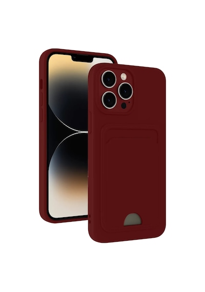 Newface Apple İphone 15 Pro Kılıf Kelvin Kartvizitli Silikon - Bordo