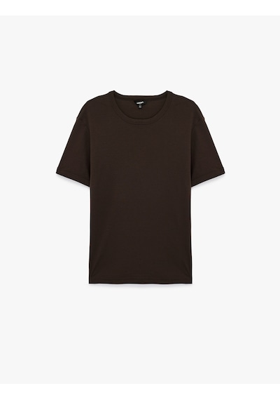 Koton Kısa Kollu Bisiklet Yaka Pamuklu Slim Fit Tişört Kahverengi 6sam10027mk Kahve