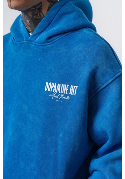 Respire Erkek Dopamine Hit Baskılı Kapüşonlu Oversize Hoodie Mavi