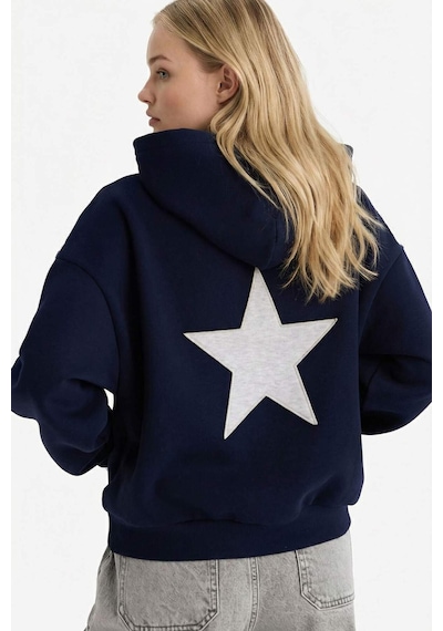 Defacto Oversize Geniş Kalıp Kapüşonlu Kalın Kumaş Sweatshirt G7628ax25cwnv1 Lacivert-nv1