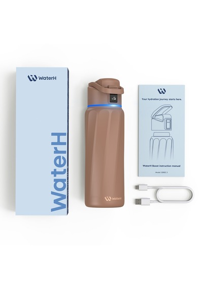 Waterh Boost Akıllı Termos Hidrasyon Takibi Yapan, Yalıtımlı 0,71l / 24oz Akıllı Şişe Kahverengi