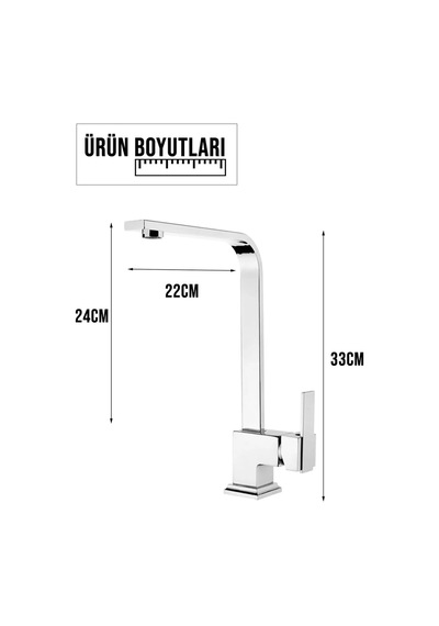 Kiev Mix Kuğu Kare Mutfak Evye Lavabo Bataryası 5 Yıl Garantili Gri