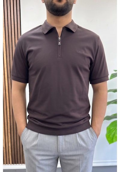 Erkek Pamuklu Soft Polo Yaka Tişört Kahverengi Edw500
