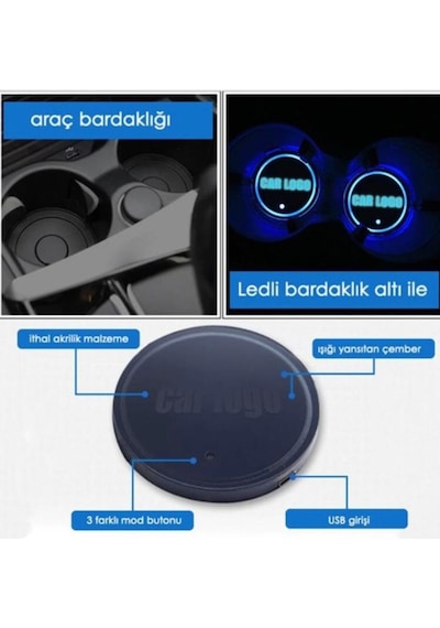 Fiat Uyumlu Ledli Bardaklık Altı Usb Sarjlı 2 Adet (507543021)