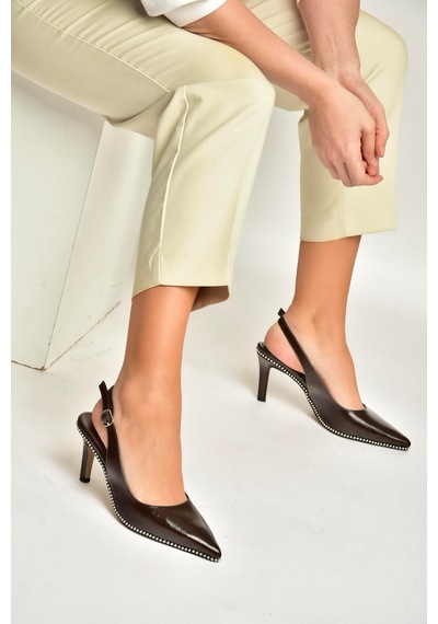 Fox Shoes Y572099760 Kahverengi Rustik İnce Topuklu Kadın Ayakkabı Kahverengi