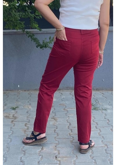 Mia Butik Kadın Kırmızı Boru Paça Pantolon Kırmızı