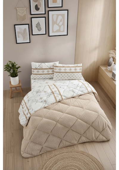 Veluna Battal Boy Lüx Wellsoft Yorgan Çift Taraflı - 2 Adet Yastık Kılıflı Yorgan Seti 215x235 Cm Bej