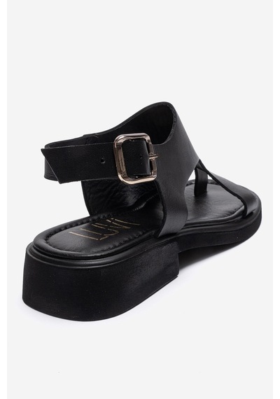 Luvishoes Burley Siyah Cilt Hakiki Deri Parmak Arası Kadın Sandalet