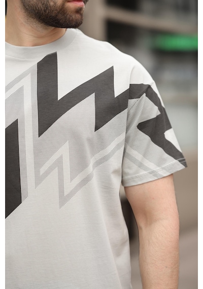 Madmext Boyalı Gri Baskılı %100 Pamuk Erkek T-shirt E7111 Boyalı Gri