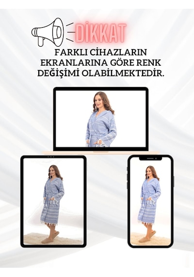 Sultan Püsküllü Kapüşonlu Banyo Sauna Havuz Plaj Kadın Erkek Unisex Cepli Pamuklu Peştamal Bornoz Lacivert