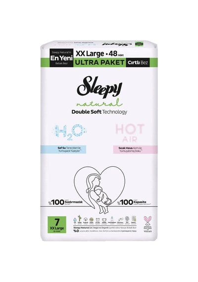 Sleepy Natural Double Soft Ultra Bebek Bezi Xxl 48 Adet Hassas Ciltler İçin - 2 Adet Tarı L