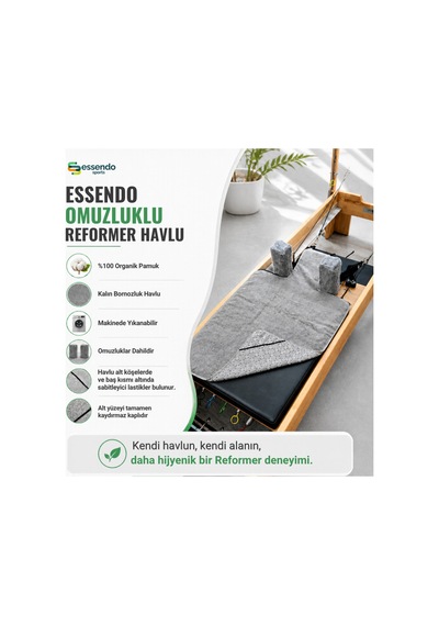 Gri Omuzluklu Pilates Reformer Havlu Seti ''%100 Organik'' Kaydırmaz