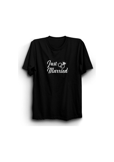 Just Married Evlendik Baskılı Tshirt SIYAH