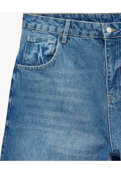Koton Pamuklu Normal Bel Rahat Kalıp Cepli Baggy Jean Şort Orta İndigo 6sam40428nd