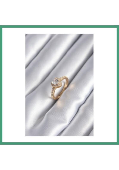 S'82 Pirinç Gold Renk Zirkon Taşlı Kalp Charm Model Kadın Yüzük Bzs82