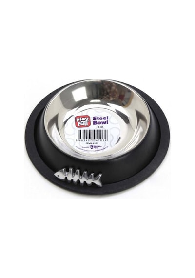 Playfull Balık Desenli Siyah Çelik Mama ve Su Kabı 8 Oz PFMK-4101