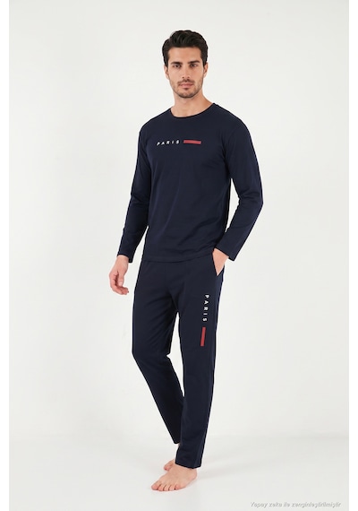 Buratti Baskılı Pamuklu Uzun Kollu Pijama Takımı Erkek Pijama Takımı 6575006 Lacivert
