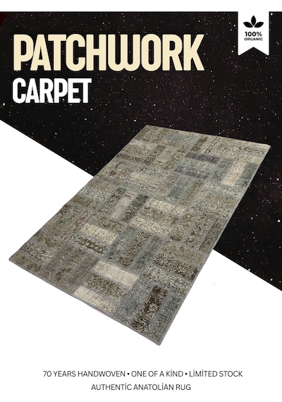 Modern Bohem Stil El Dokuması Vintage Halı Özel Tasarım Patchwork Koleksiyonu Gri