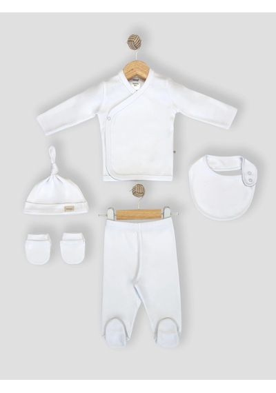 Sezgibaby Sezgi Bebek 5'li Hastane Çıkış Seti %100 Pamuk Unisex Beyaz
