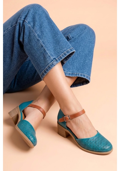Analin Shoes Kadın Hakiki Deri Burnu Kapalı Delikli Sandalet Ocean Depths