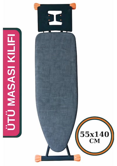 Ütü Masası Kılıfı Büyük Boy İpli Stoperli Keçeli Kılıfı Örtüsü Bezi 55x140cm Grey Koyu Gri