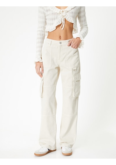 Koton Kargo Kot Pantolon Düz Bol Paça Standart Bel - Eve Straight Jeans Taş 4sal40064mw Taş