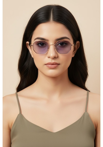 Daniel Klein Dk4183-4 Soft Lila Küçük Altıgen Polarize Camlı Kadın Güneş Gözlüğü Gold