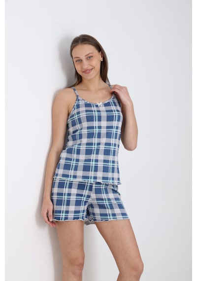 Mihra Kadın İp Askılı Şortlu Yazlık Pijama Takımı Mavi