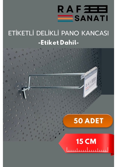 Etiketli Delikli Pano Kancası 15 Cm 50 Adet Tel Askı Kancası Delikli Panel Raf Askısı Fon Kancası Metalik