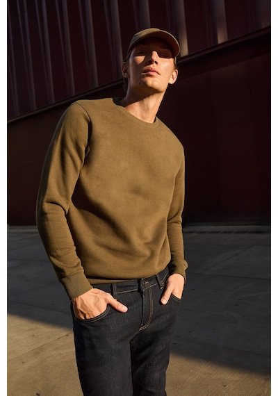 AC&Co / Altınyıldız Classics Erkek Hakı Standart Fit Normal Kesim İçi Polarlı Bisiklet Yaka Sweatshirt Haki