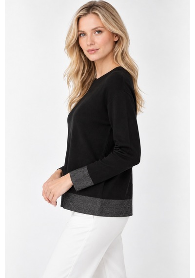 Bihan Store Bisiklet Yaka Sim Detaylı Kadın Triko Bluz W27-2925-siyah