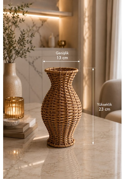 Qerhome Rattan Hasır Dekoratif Vazo - Dekoratif Obje Mln-11431 Ahsap