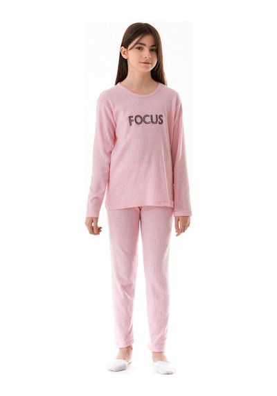 Focus Baskılı Kız Çocuk Pijama Takımı 25kcck726126245-pudra-1 Pudra-1 Pudra