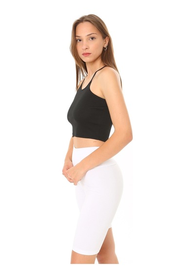 Rooted-kadın Ip Askılı Crop Top Kaşkorse Fitilli Kumaş Siyah