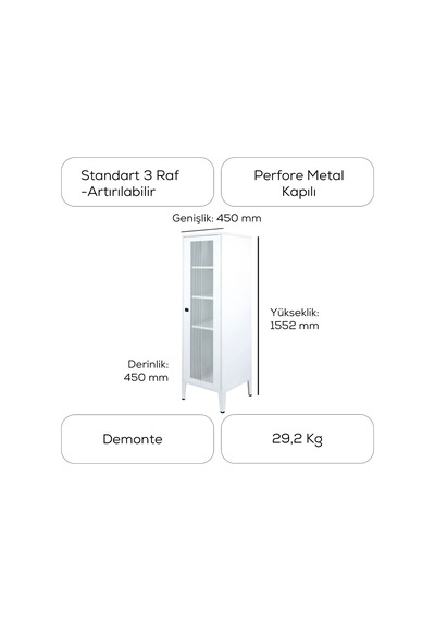 Alfahome Ziglat Serisi Kilitli Metal Home Office Dolabı %70 Perfore Kapaklı Beyaz 450x1390x450 Mm
