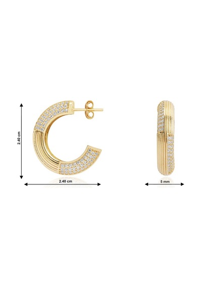Diamond Line - Gülaylar - Sarı Altın 14 Ayar Trend Taşlı Küpe N11.9249