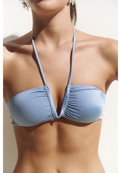 Mai Collection Mai Studios Co. Bunga Bağlamalı Büzgü Detay Mavi Bikini Üstü Mavi