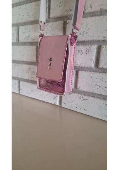 Metalik Pembe Ve Yılan Derisi Çapraz Mini Çanta