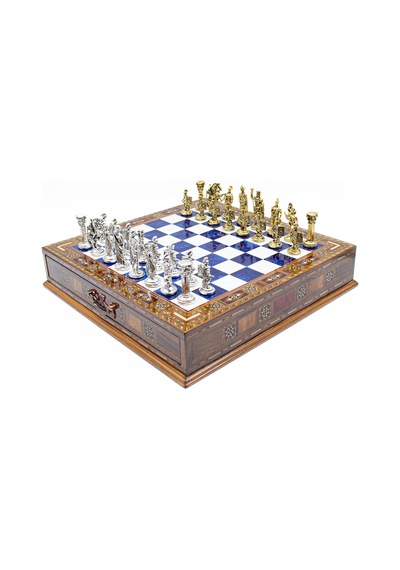 Saklamalı - 998 - Satranç Roma Oymalı Sc38s - 38cm, Mavi Tahta - Concepta - - Sc38m