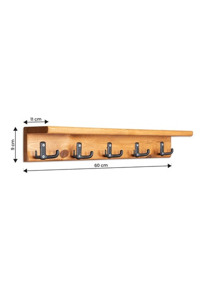 Dekoratif Ahşap Duvar Rafı Askılık Antre Hol Baharatlık Kupa Rafı 60x9x11 Cm Meşe