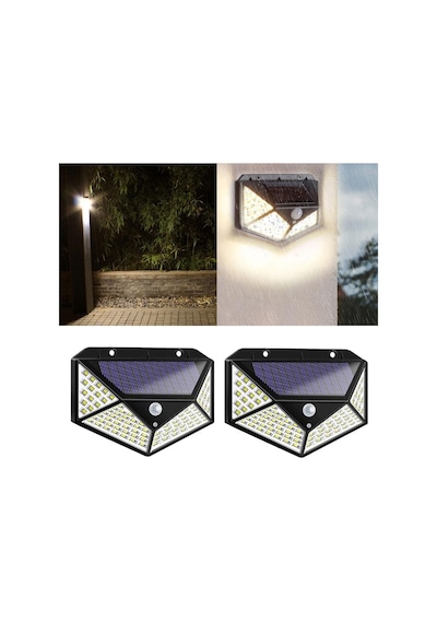 Solar Lamba 100 Led Pır Hareket Sensörlü Dış Duvar Lambası Ip65 Bahçe Teras - 2 Adet 2 Adet.