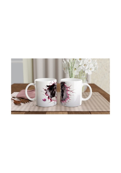 Çatlak Duvardan Bakan Border Collie Temalı Baskılı Kupa Bardak Renkli