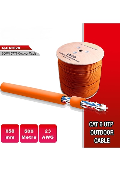 Qport Q-Cato2R 500 M Cat6 Outdoor Turuncu 23Awg 0.58Mm Kablo