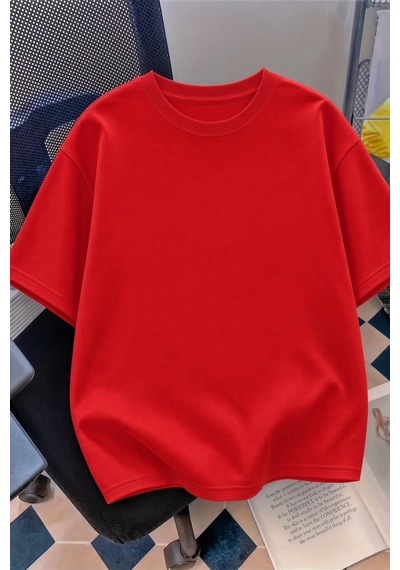 Kedi Kalp Desenli Oversize/rahat Kesim Kısa Kollu T-shirt Kirmizi