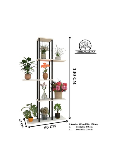 5 Raflı Dekoratif Bitki Standı Sökülebilir Kolay Kurulum Saksı Rafı Salon Balkon Çiçeklik Organizer Beyaz