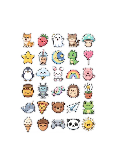 30 Adet Sevimli Hayvan Ve Obje Sticker Seti - Laptop Defter Telefon İçin Çok Renkli