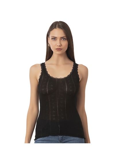 Özkan Underwear Özkan 23493 Kadın Transferli Ribana Esnek Yumuşak Kalın Askılı Atlet Siyah