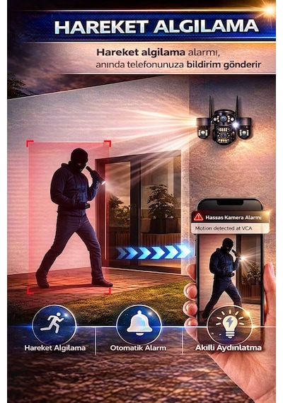 Rx18 Wifi 4 Kameralı Güvenlik Kamerası 20mp Ultra Hd Ptz Hareketli Sesli Gece Görüşlü Akıllı Kamera