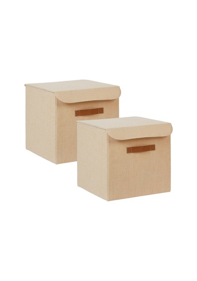 2'li Jüt Keten Kumaş Kutu Set 30 X 30 X 30 Cm Çok Renkli